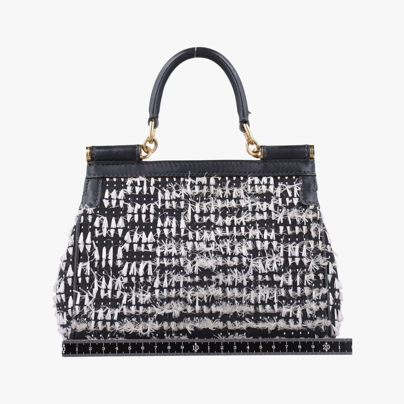 Dolce & Gabbana Sicily Black White Canvas Leather Shoulder — view 2