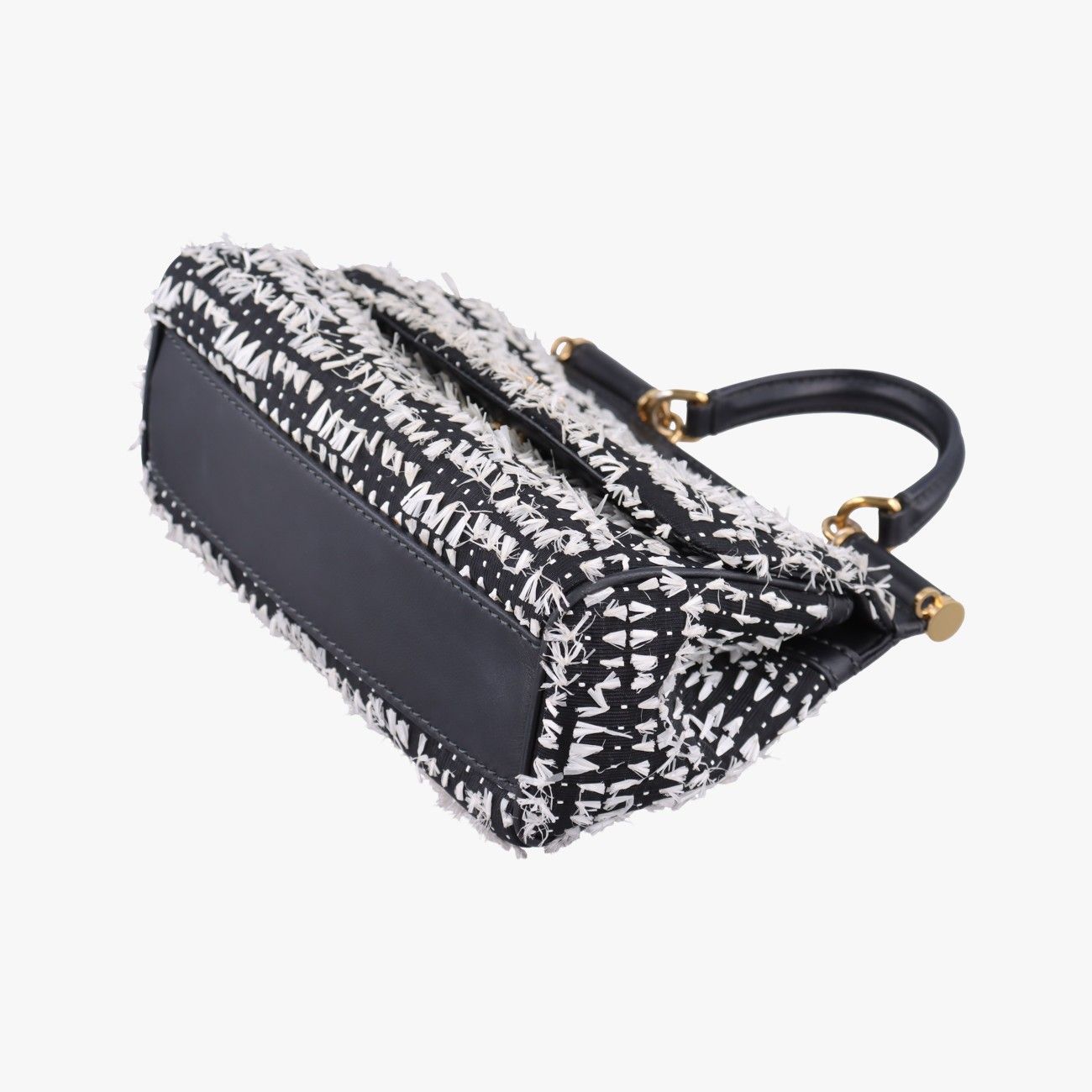 Dolce & Gabbana Sicily Black White Canvas Leather Shoulder — view 4