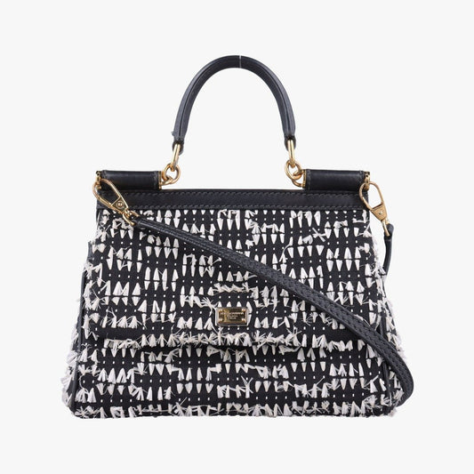 Dolce & Gabbana Sicily Black White Canvas Leather Shoulder