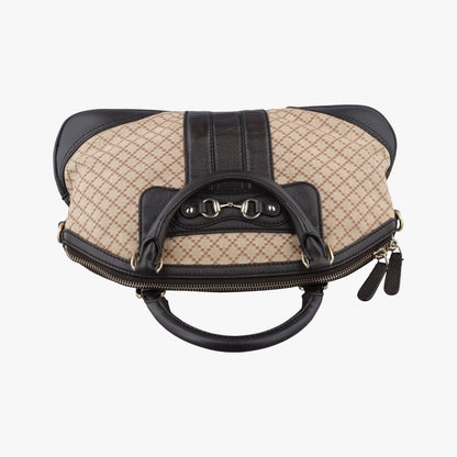 Gucci Horsebit Diamante Beige Dark Brown Canvas Leather Handbag — view 8