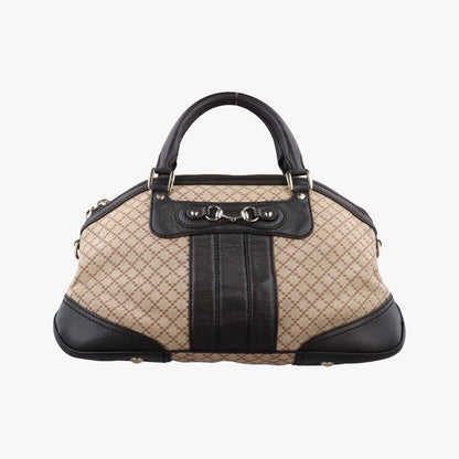 Gucci Horsebit Diamante Beige Dark Brown Canvas Leather Handbag