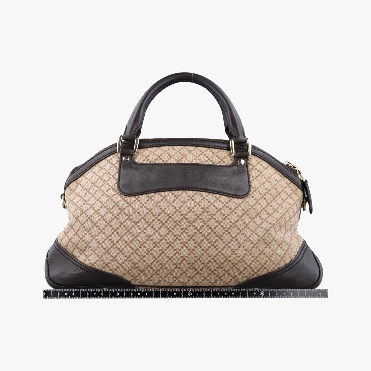 Gucci Horsebit Diamante Beige Dark Brown Canvas Leather Handbag — view 2