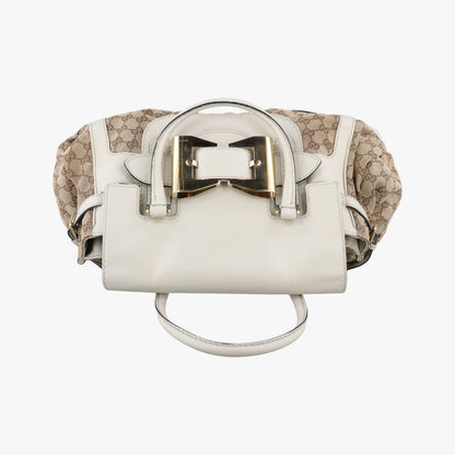 Gucci Dylux Queen Large White Brown Leather Canvas Handbag — view 8