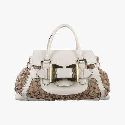 Gucci Dylux Queen Large White Brown Leather Canvas Handbag