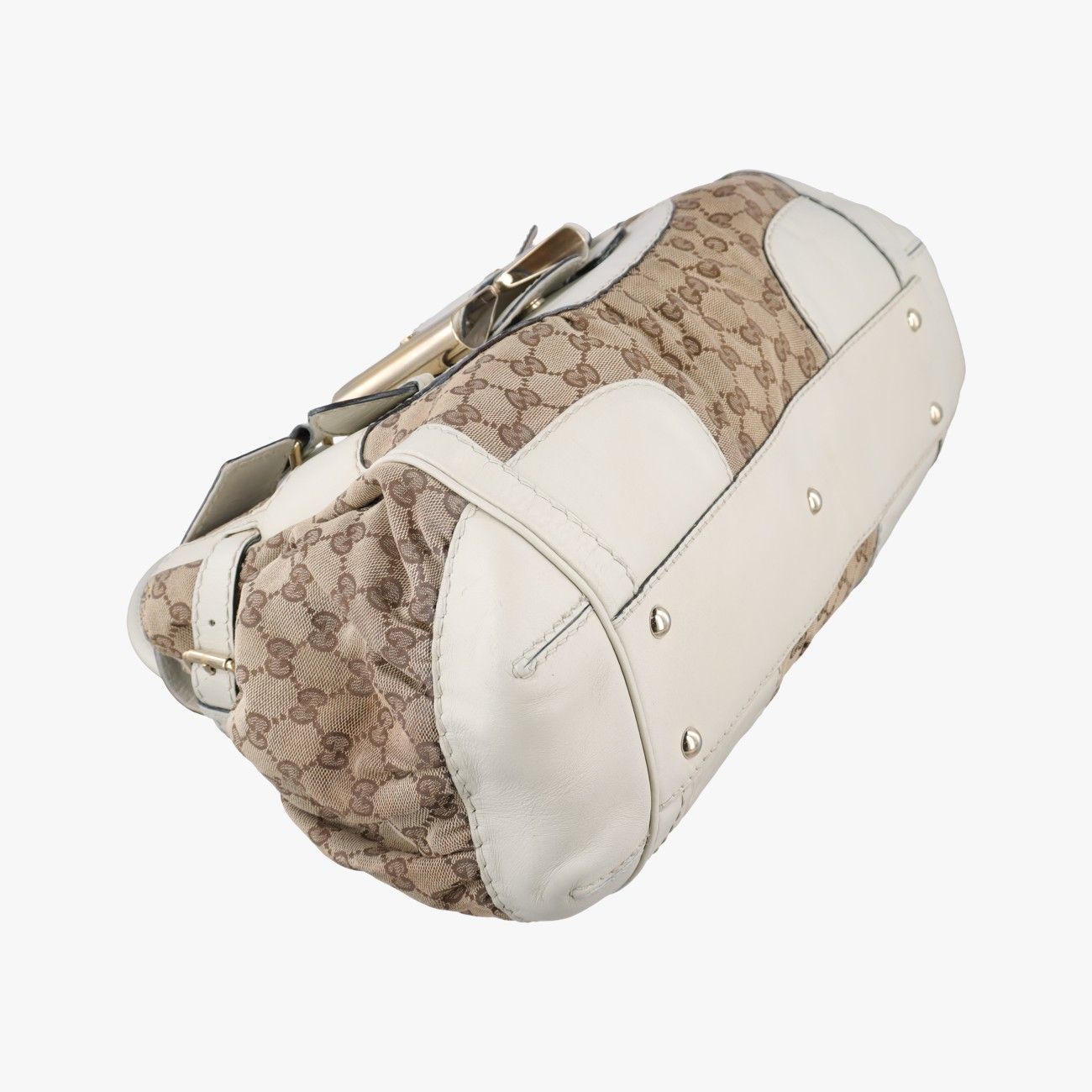 Gucci Dylux Queen Large White Brown Leather Canvas Handbag — view 5