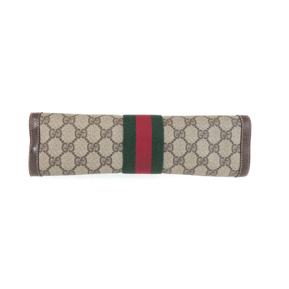 Gucci Vintage Sherry Line Brown Beige GG Supremecanvas Leather Clutch Secondbag — view 8