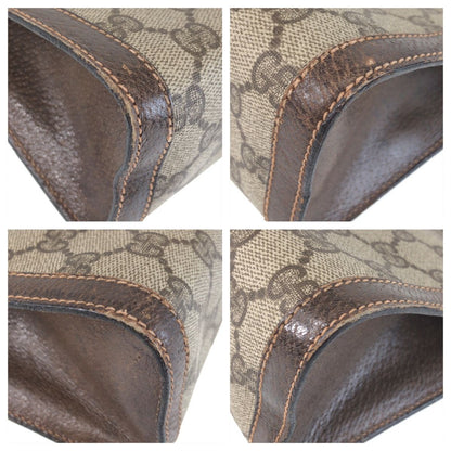 Gucci Vintage Sherry Line Brown Beige GG Supremecanvas Leather Clutch Secondbag — view 3