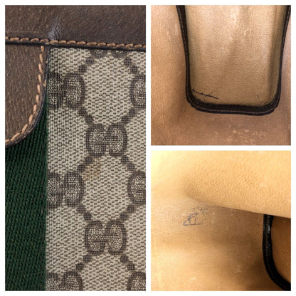 Gucci Vintage Sherry Line Brown Beige GG Supremecanvas Leather Clutch Secondbag — view 5