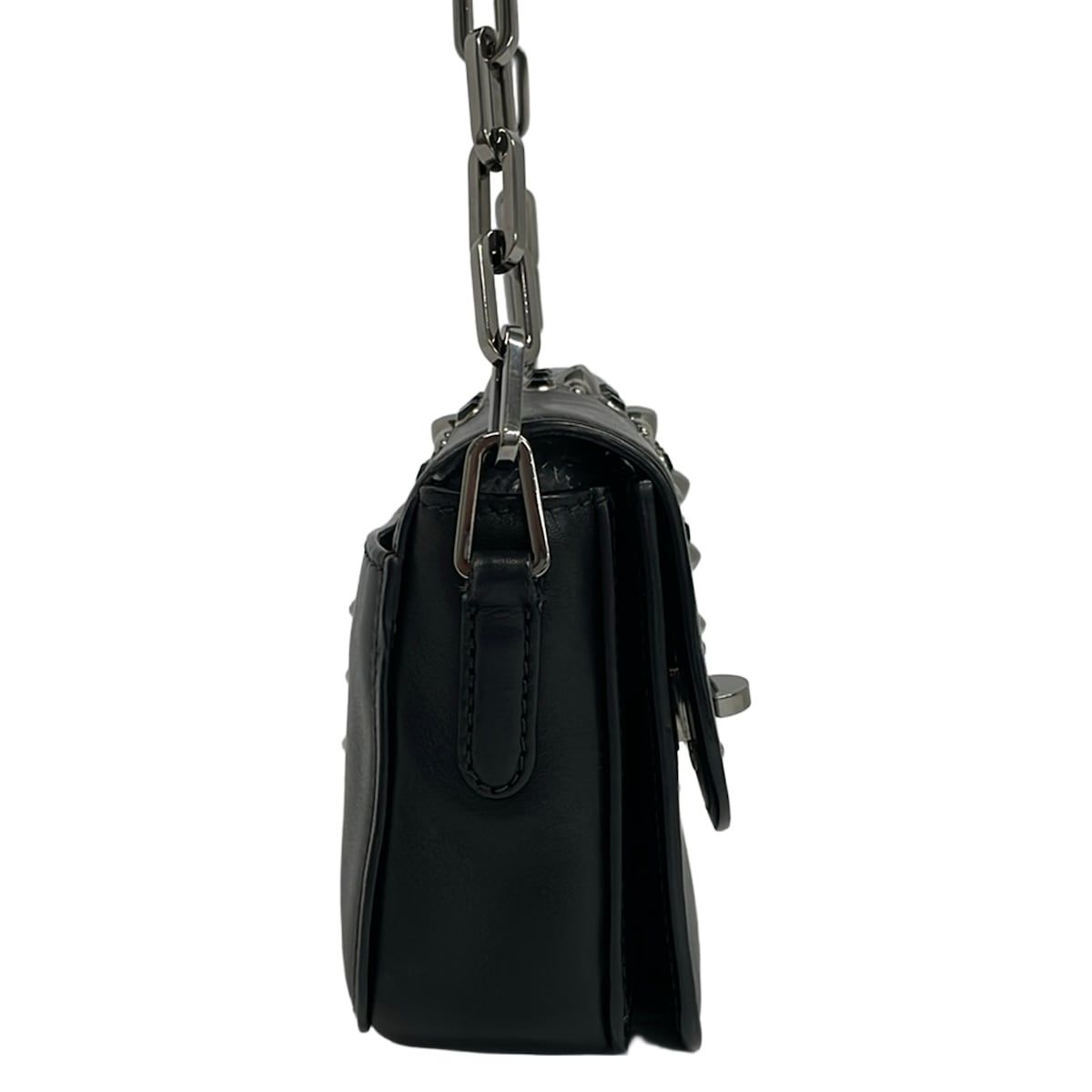 Miu Miu Shoulder Bag Black Studs Rhinestone Chain Leather — view 2