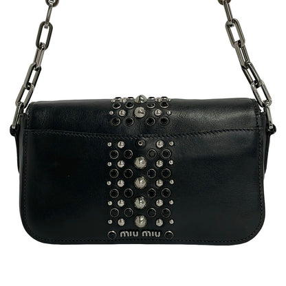 Miu Miu Shoulder Bag Black Studs Rhinestone Chain Leather — view 3