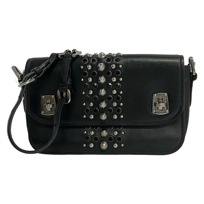 Miu Miu Shoulder Bag Black Studs Rhinestone Chain Leather