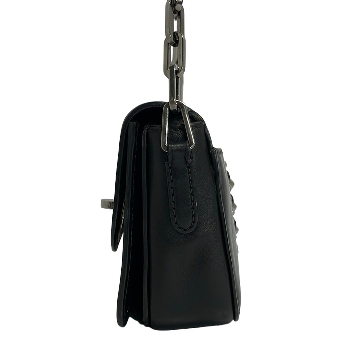 Miu Miu Shoulder Bag Black Studs Rhinestone Chain Leather — view 4