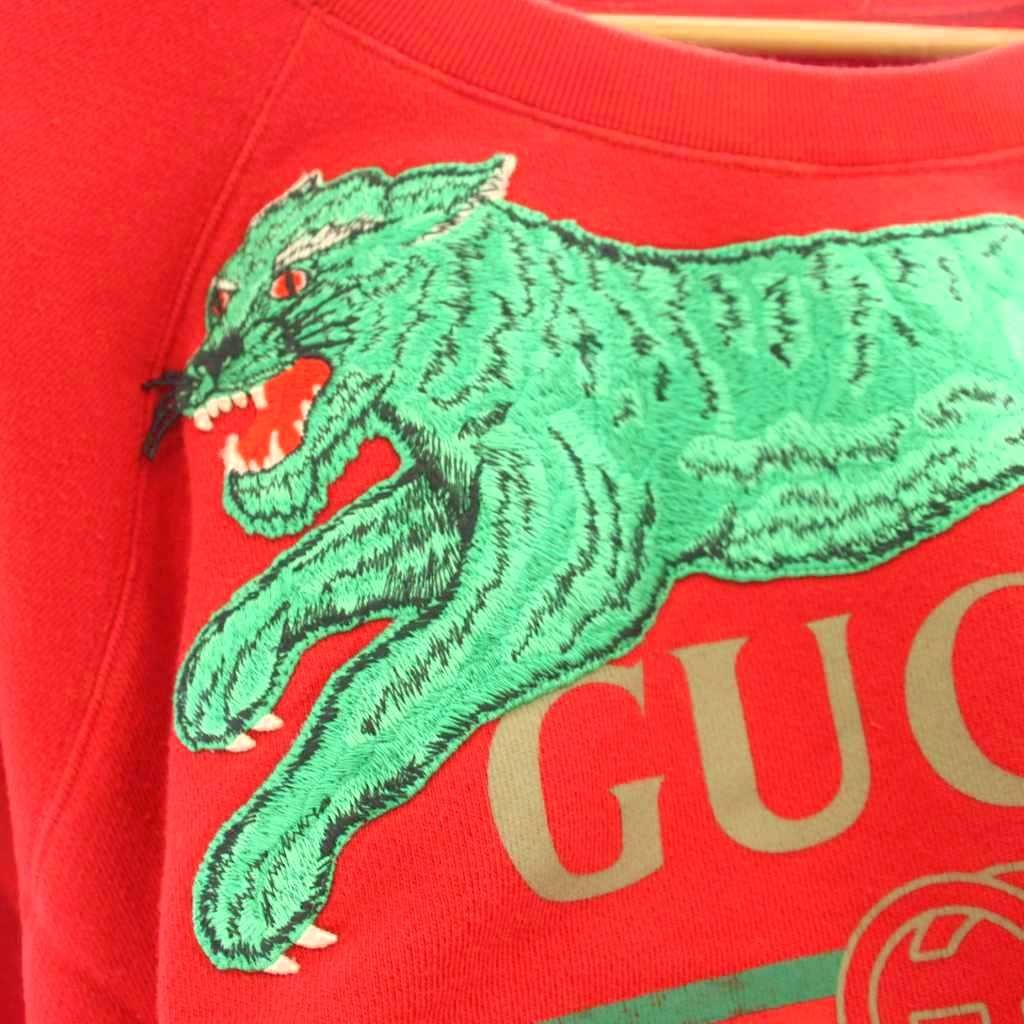 Gucci Sweatshirt Long Sleeve Print Embroidery Tiger Pattern Panthere L Red MW — view 9