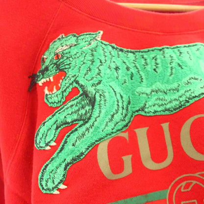 Gucci Sweatshirt Long Sleeve Print Embroidery Tiger Pattern Panthere L Red MW — view 9