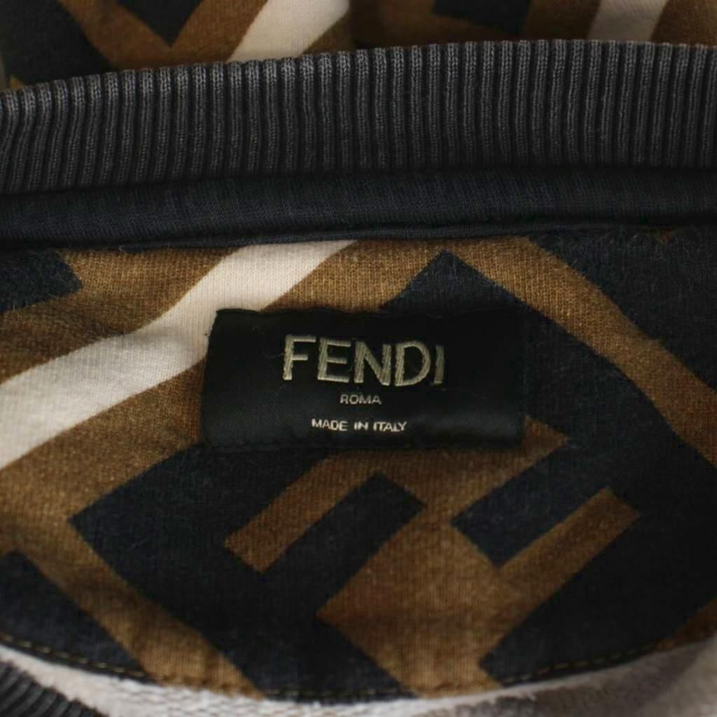 Fendi FF Pattern Zucca Sweatshirt L Brown Black Crew Neck Long Sleeve AP — view 3