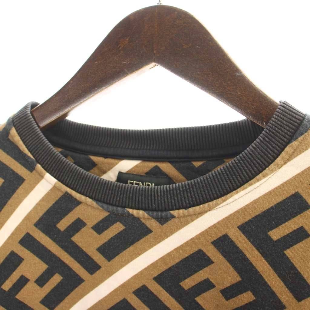 Fendi FF Pattern Zucca Sweatshirt L Brown Black Crew Neck Long Sleeve AP — view 7