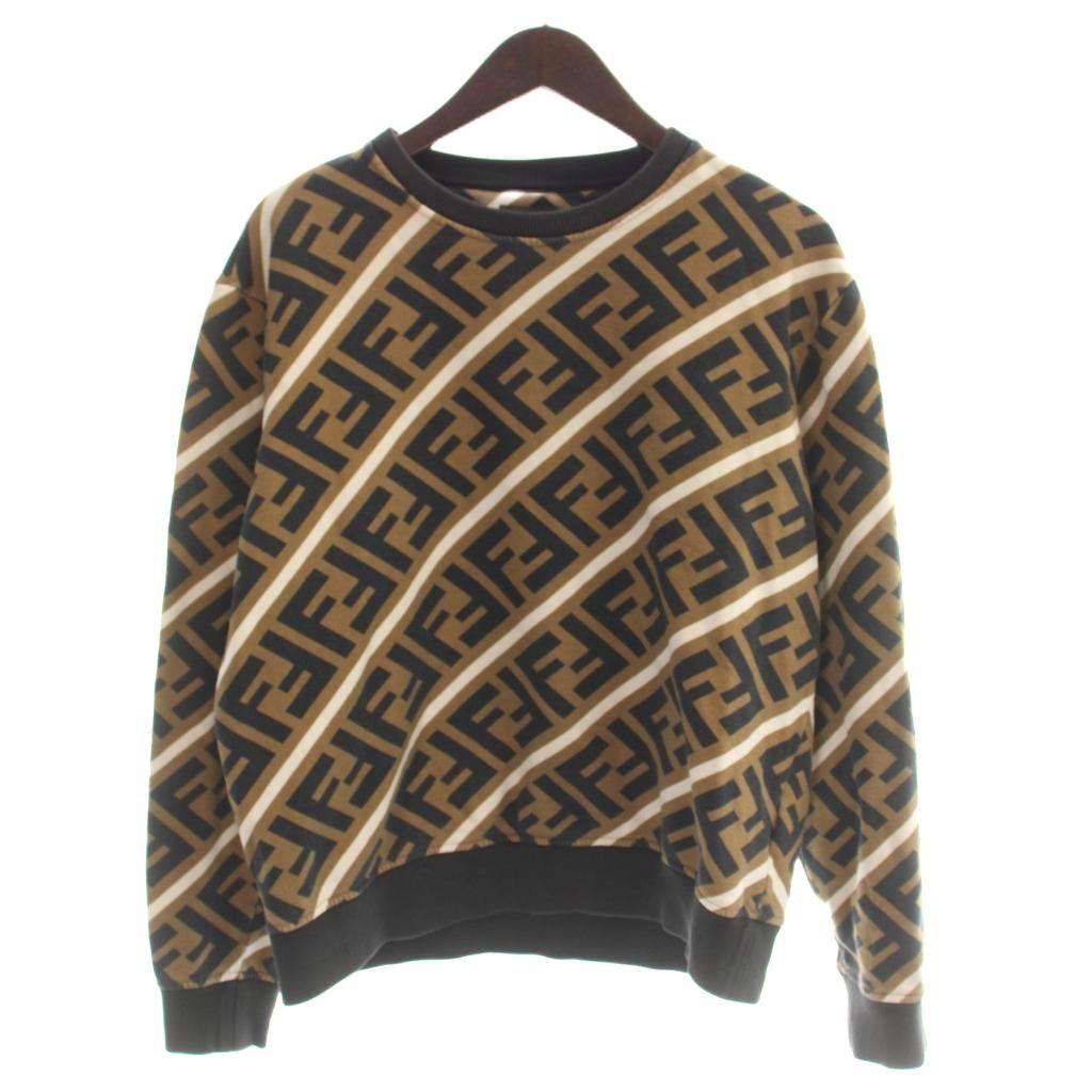 Fendi FF Pattern Zucca Sweatshirt L Brown Black Crew Neck Long Sleeve AP