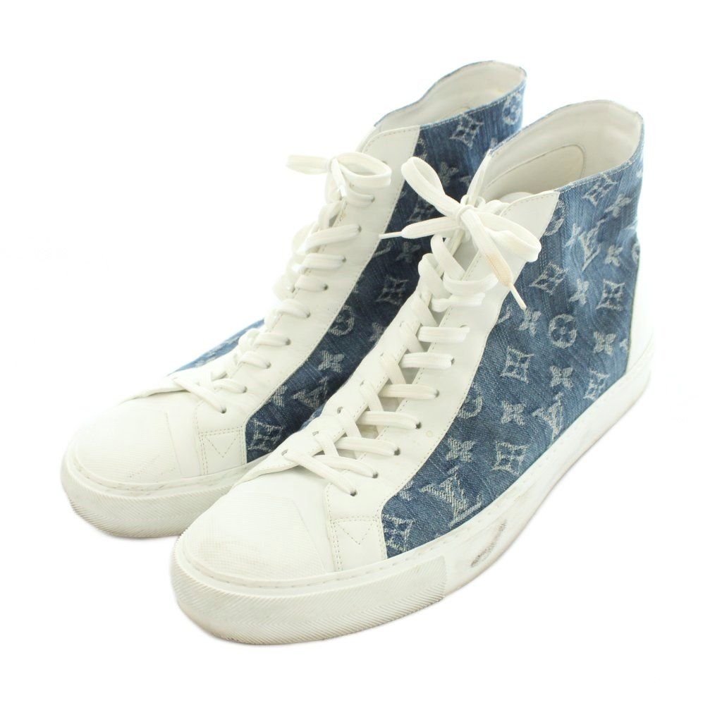 Louis Vuitton Tattoo Line Monogram Denim High-Top Sneakers 12 Blue — view 2