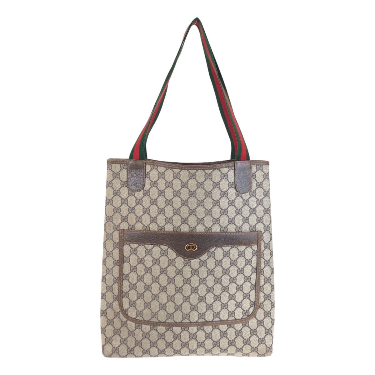 Gucci Vintage Sherry Line Beige Brown GG Supremecanvas Leather Tote Shoulder