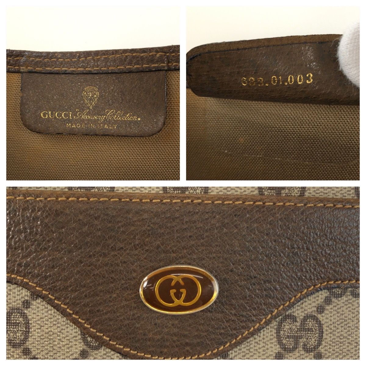 Gucci Vintage Sherry Line Beige Brown GG Supremecanvas Leather Tote Shoulder — view 4