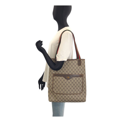 Gucci Vintage Sherry Line Beige Brown GG Supremecanvas Leather Tote Shoulder — view 7