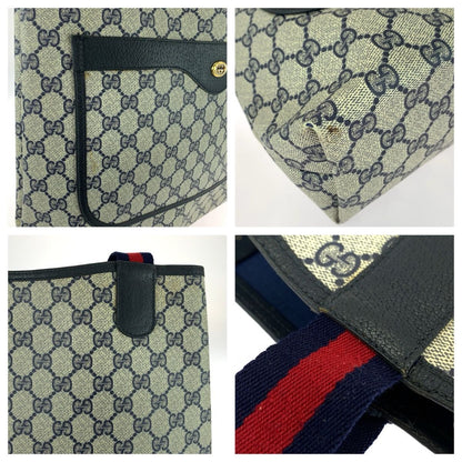 Gucci Vintage Sherry Line Navy Red GG Supremecanvas Tote — view 5