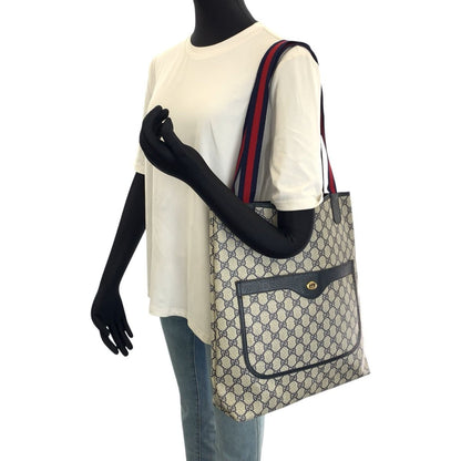 Gucci Vintage Sherry Line Navy Red GG Supremecanvas Tote — view 7