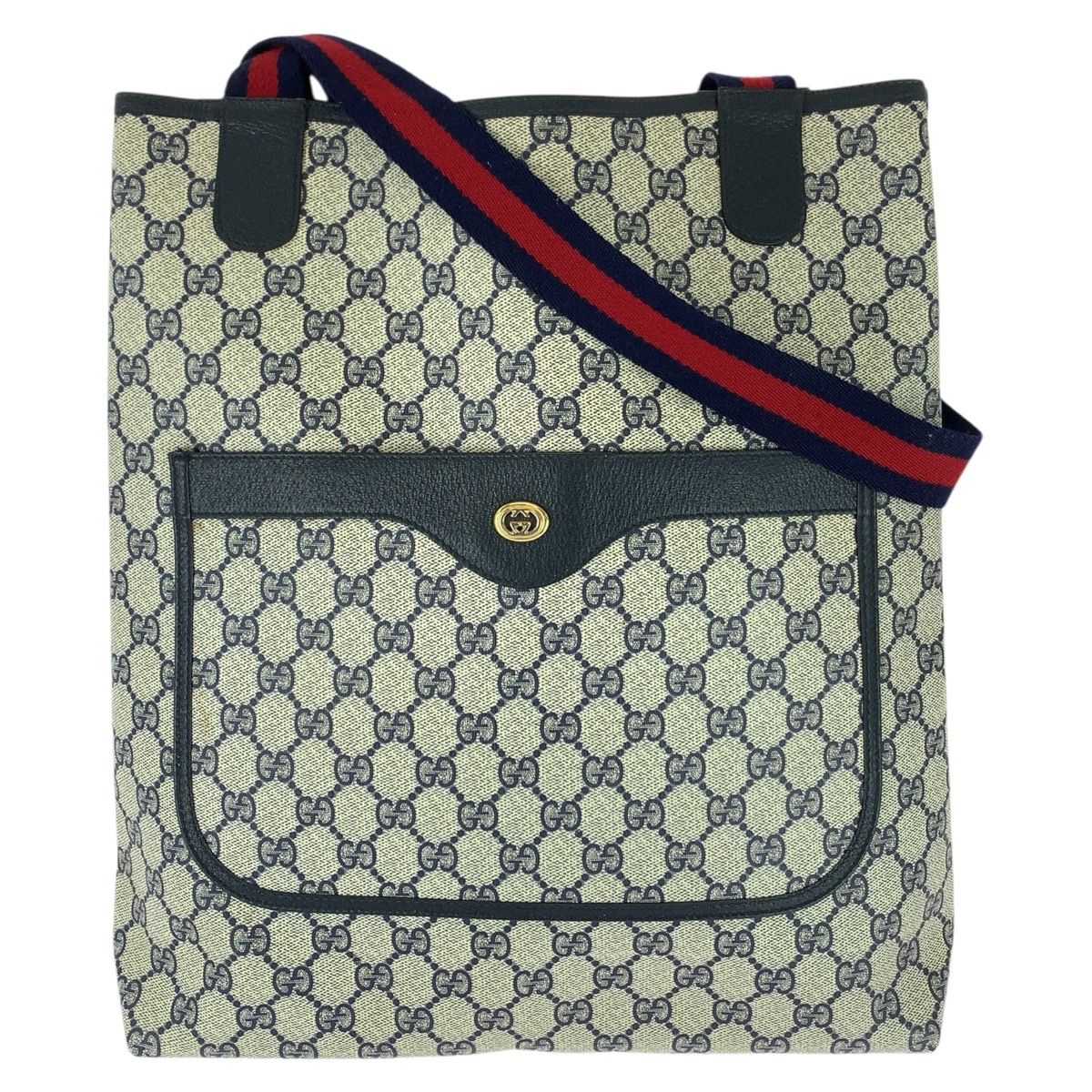 Gucci Vintage Sherry Line Navy Red GG Supremecanvas Tote