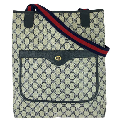 Gucci Vintage Sherry Line Navy Red GG Supremecanvas Tote