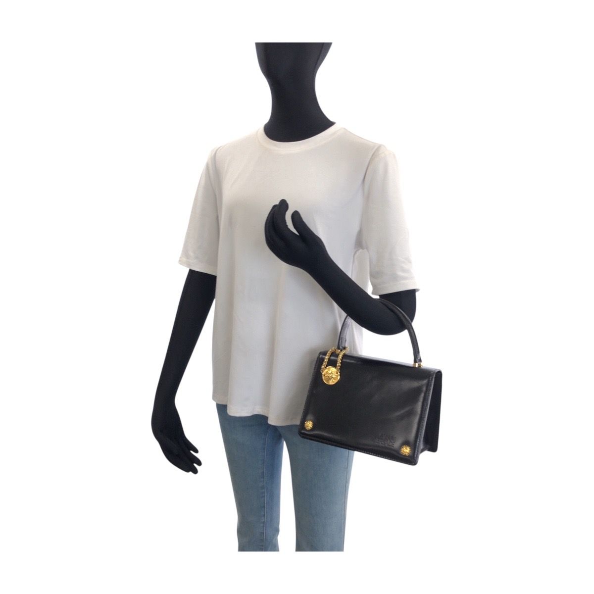 Versace Sunburst Black Gold Leather Handbag — view 7
