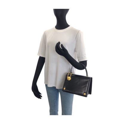 Versace Sunburst Black Gold Leather Handbag — view 7