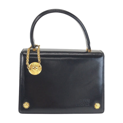 Versace Sunburst Black Gold Leather Handbag