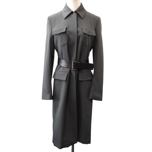 Prada Vintage 42 Soutien Collar Coat Polyester Gray Office Core Long Length