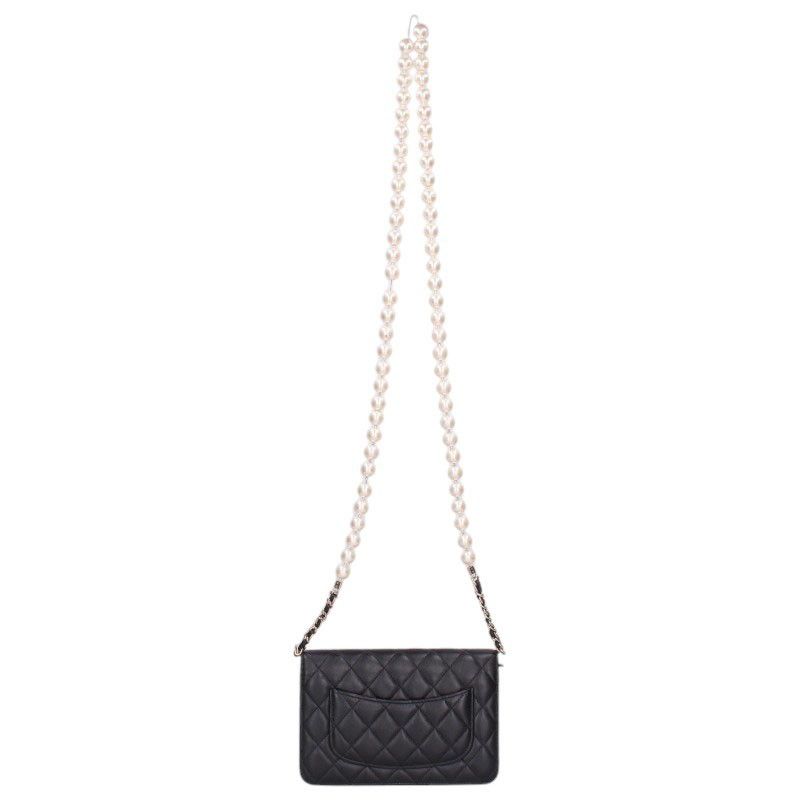 Chanel Quilted Lambskin Faux Pearl Chain Wallet Shoulder