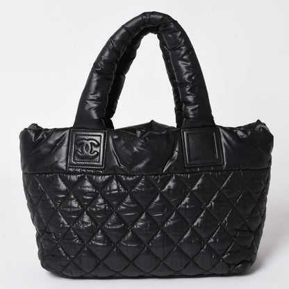 Chanel Coco Cocoon Small Tote Handbag CC Logo Black Silver — view 2