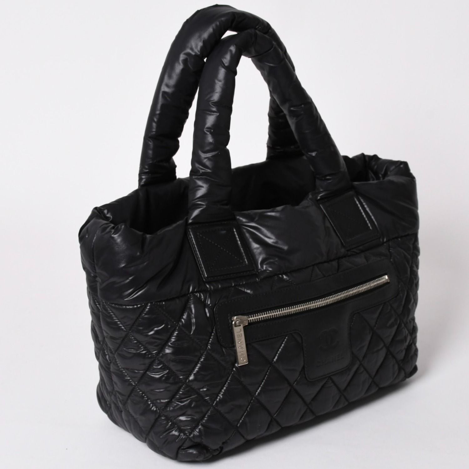Chanel Coco Cocoon Small Tote Handbag CC Logo Black Silver — view 3
