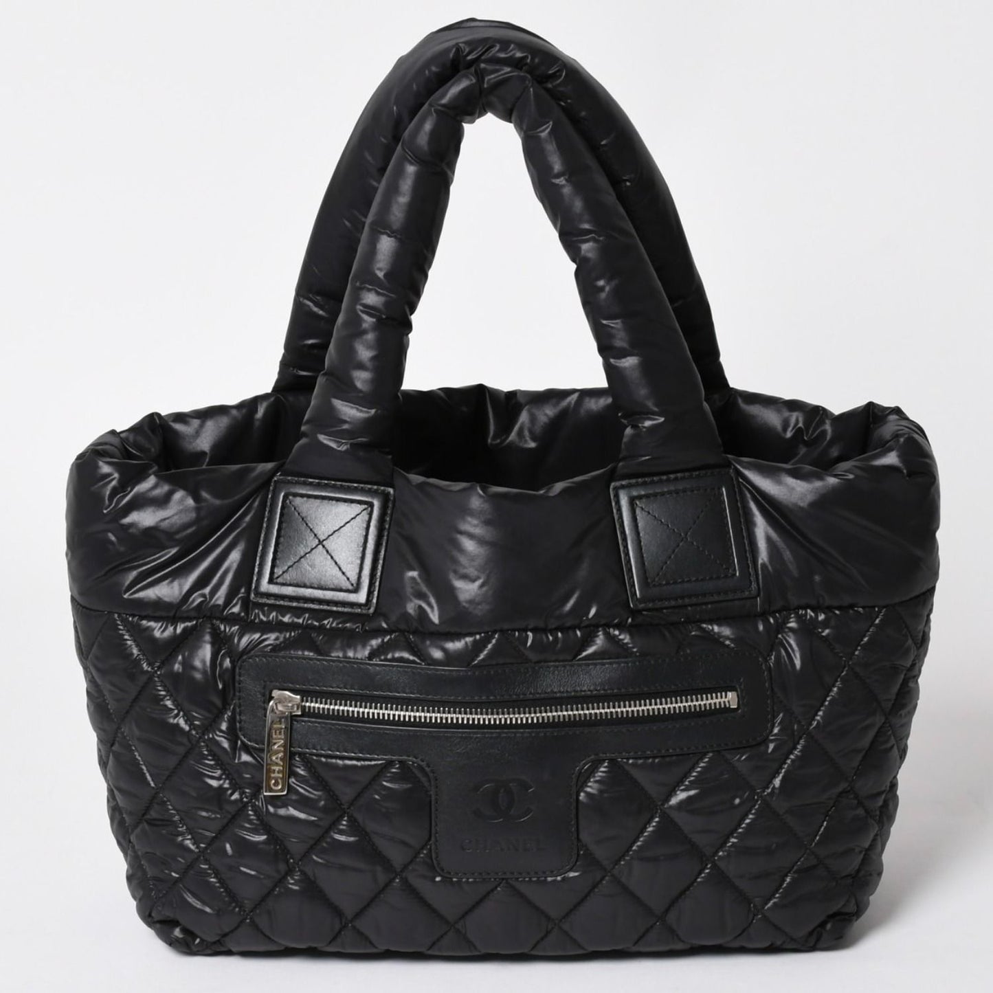 Chanel Coco Cocoon Small Tote Handbag CC Logo Black Silver