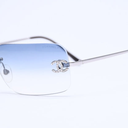 Chanel Rimless Sunglasses Rhinestone CC Logo Eyewear — view 6
