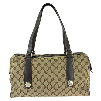 Gucci Beige Darkbrown Gold GG Canvas Leather Miniboston Handbag — view 2