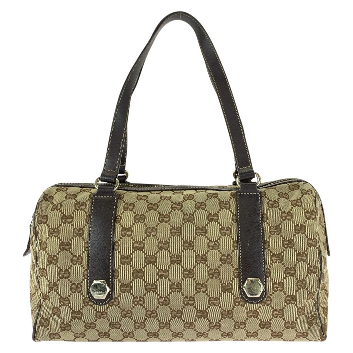 Gucci Beige Darkbrown Gold GG Canvas Leather Miniboston Handbag