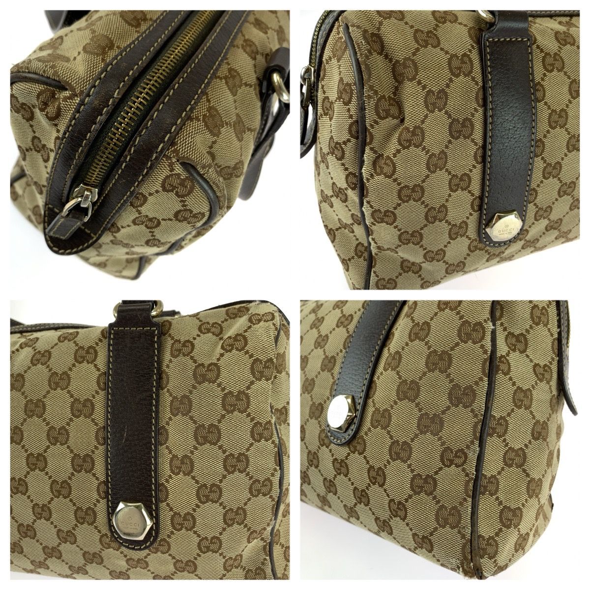 Gucci Beige Darkbrown Gold GG Canvas Leather Miniboston Handbag — view 5