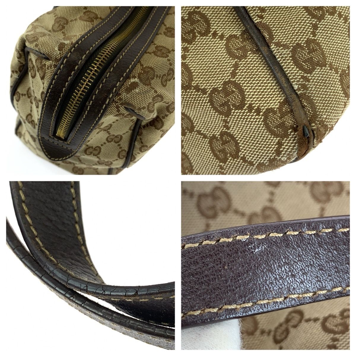 Gucci Beige Darkbrown Gold GG Canvas Leather Miniboston Handbag — view 6
