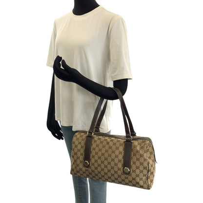 Gucci Beige Darkbrown Gold GG Canvas Leather Miniboston Handbag — view 7