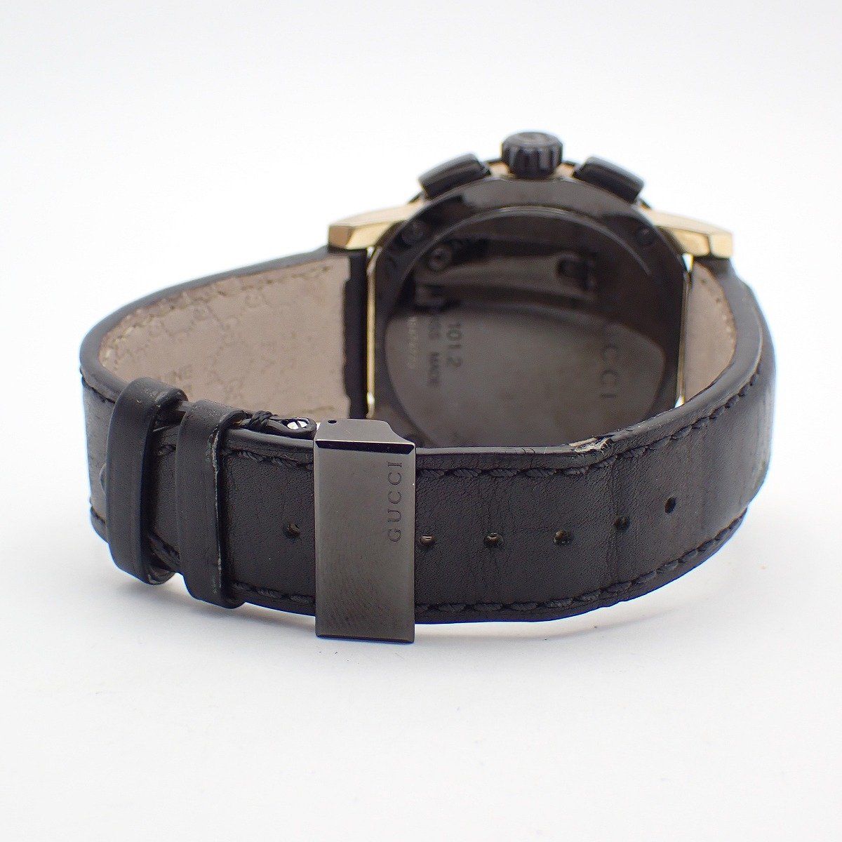 Gucci 101.2 Chronograph Quartz Watch Gold Black Dial Leather Strap Pawn — view 3