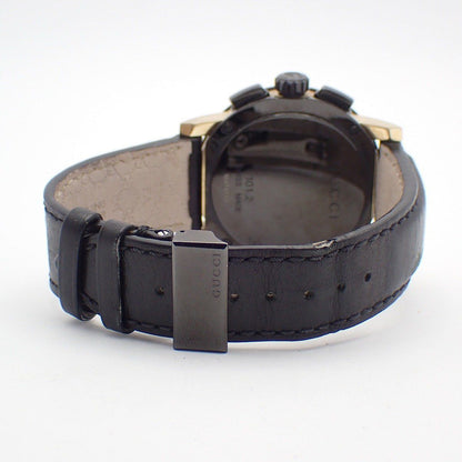 Gucci 101.2 Chronograph Quartz Watch Gold Black Dial Leather Strap Pawn — view 3