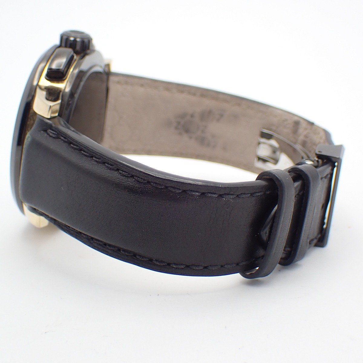 Gucci 101.2 Chronograph Quartz Watch Gold Black Dial Leather Strap Pawn — view 5