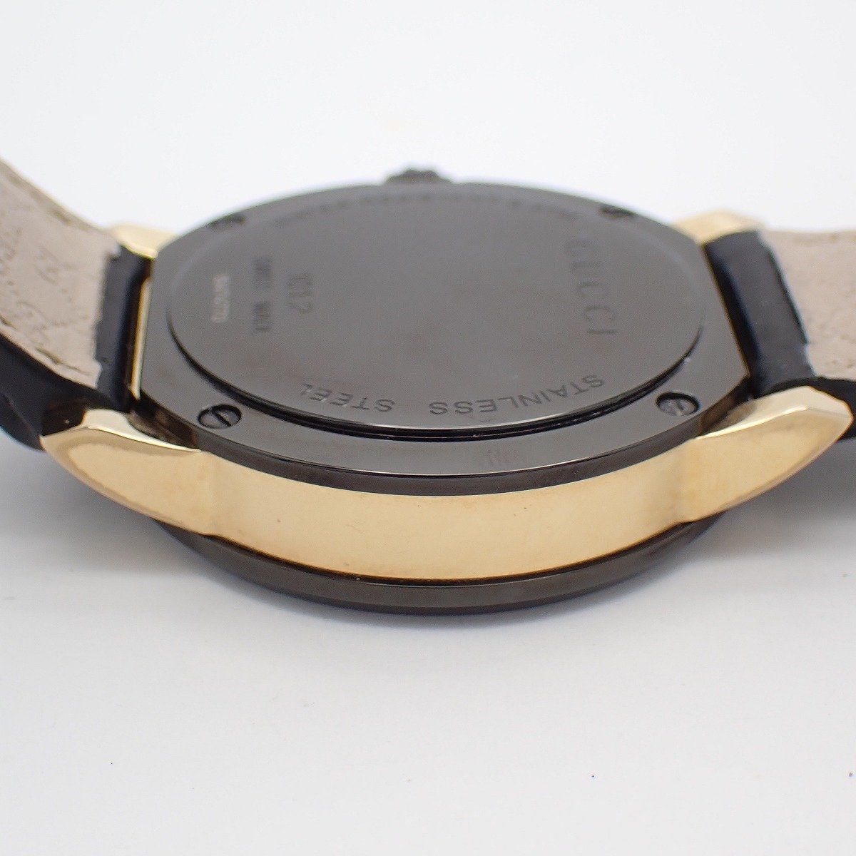 Gucci 101.2 Chronograph Quartz Watch Gold Black Dial Leather Strap Pawn — view 8