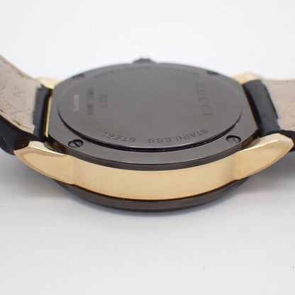 Gucci 101.2 Chronograph Quartz Watch Gold Black Dial Leather Strap Pawn — view 8