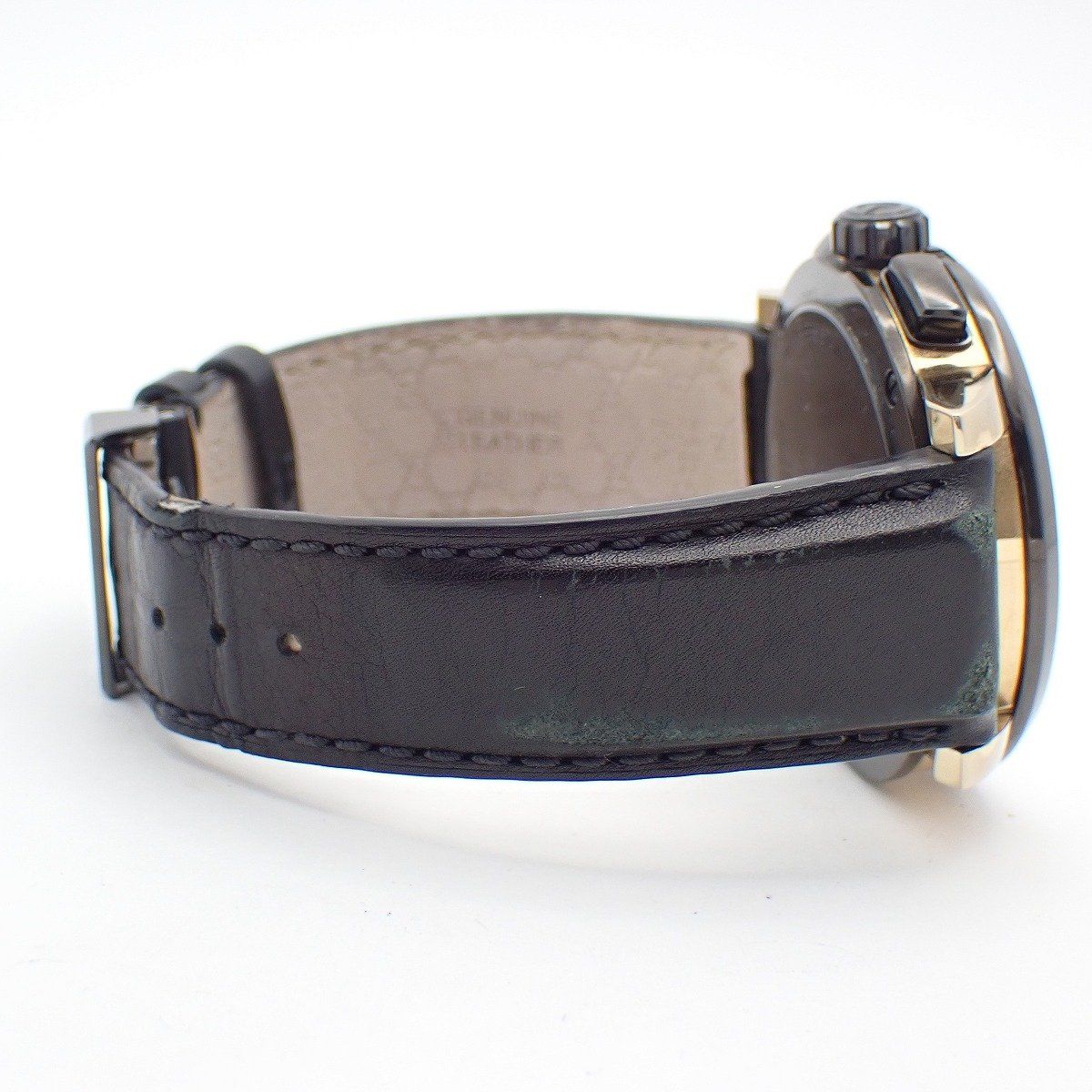 Gucci 101.2 Chronograph Quartz Watch Gold Black Dial Leather Strap Pawn — view 4