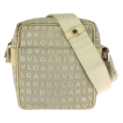 Bvlgari Logo Mania Beige Silver Canvas Leather Shoulder Bag Pochette